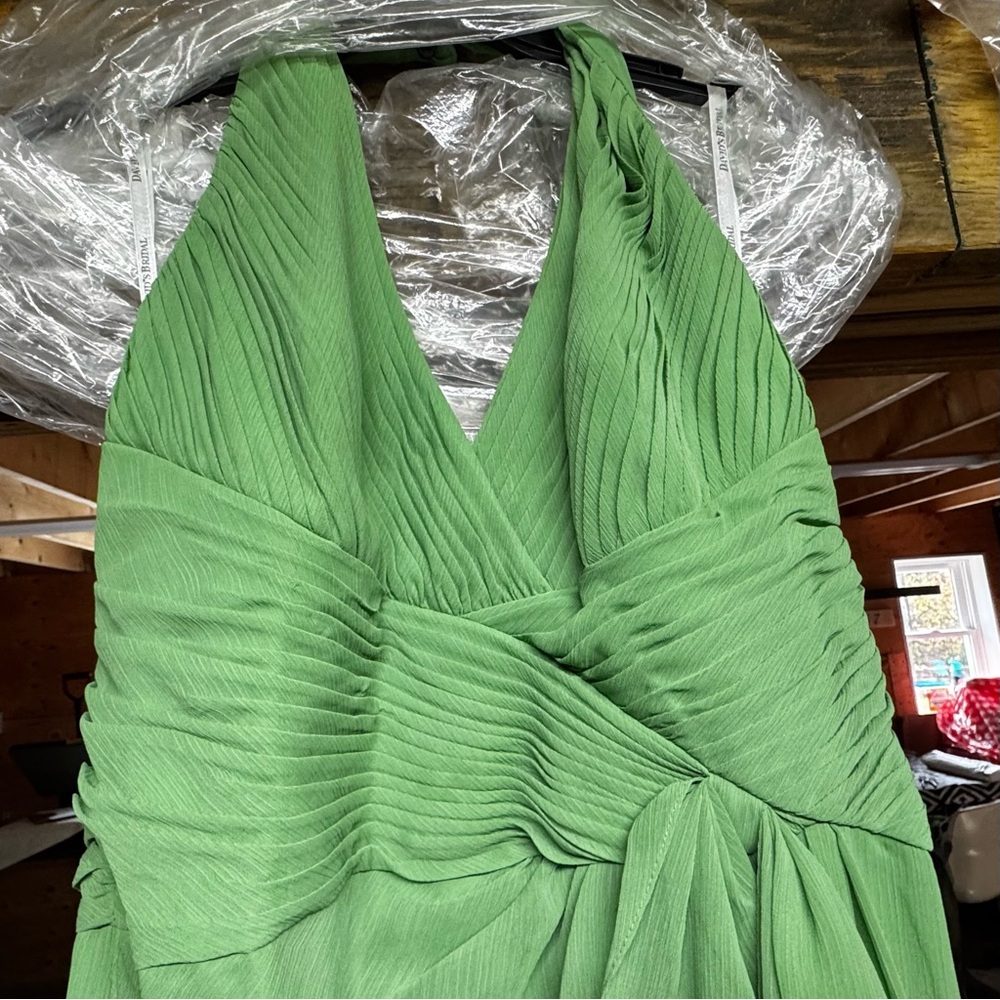 David's Bridal Green Pleated Backless Dress